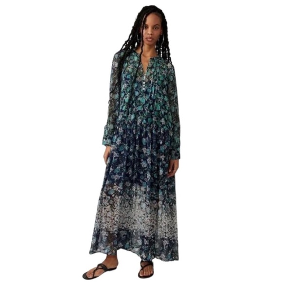 Free People See It Through Floral Maxi Dress Twilight Combo XS - Picture 2 of 14